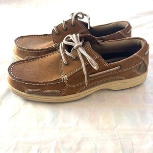 Chaps Classic Boat Shoes Camel Tan SZ 8.5 M Worn 1X